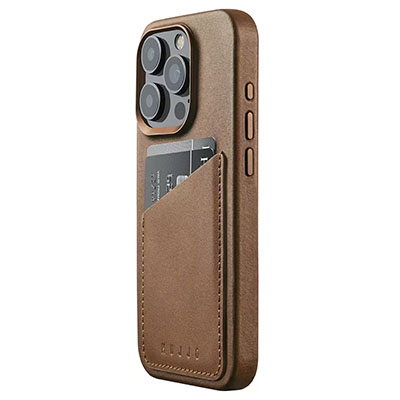Чехол iPhone 15 Pro Mujjo Full Leather Wallet Case MagSafe, коричневый