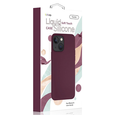 Чехол iPhone 14 "vlp" Liquid Silicone Case MagSafe, марсала