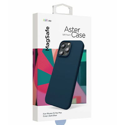 Чехол iPhone 15 Pro Max "vlp" Aster Case MagSafe, темно-синий