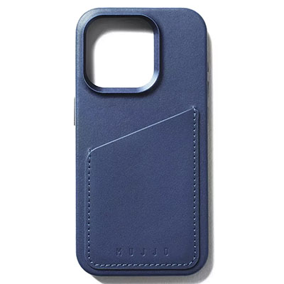 Чехол iPhone 15 Pro Mujjo Full Leather Wallet Case MagSafe, синий