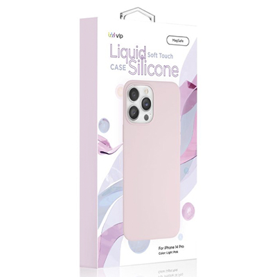 Чехол iPhone 14 Pro "vlp" Liquid Silicone Case MagSafe, светло-розовый