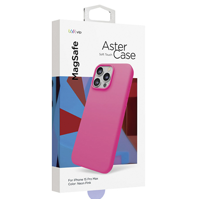 Чехол iPhone 15 Pro Max "vlp" Aster Case MagSafe, неоновый розовый