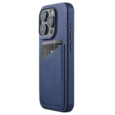 Чехол iPhone 15 Pro Mujjo Full Leather Wallet Case MagSafe, синий