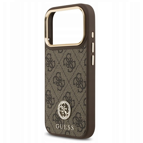 Чехол iPhone 17 Pro Guess PU 4G Diamond metal logo Gold camera Hard Brown MagSafe, коричневый