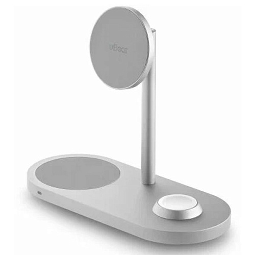 Беспроводная зарядная станция uBear Stage Magnetic Wireless (3в1), серебристый