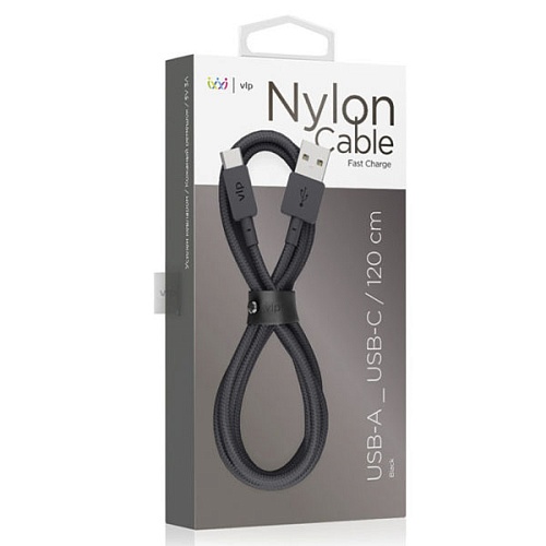 Дата-кабель "vlp" Nylon Cable USB A - USB C, 1.2м, черный