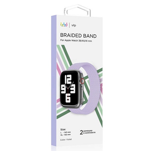 Ремешок нейлоновый плетёный "vlp" для Apple Watch 38/40/41, L/XL, 2шт, фиолетовый