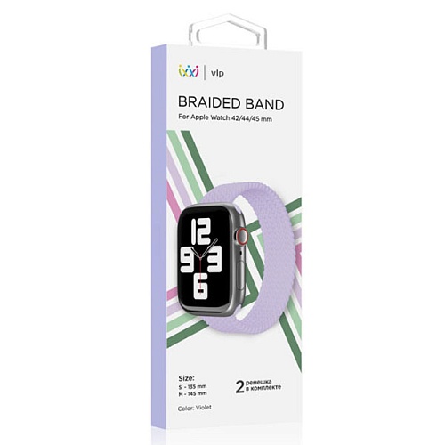 Ремешок нейлоновый плетёный “vlp” для Apple Watch 42/44/45, S/M, 2шт, фиолетовый