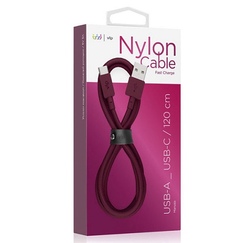 Дата-кабель "vlp" Nylon Cable USB A - USB C, 1.2м, марсала