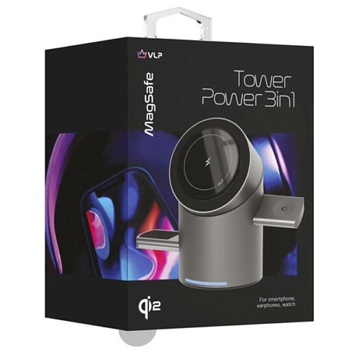 Беспроводное зарядное устройство "vlp" Tower Power 3 in 1, серый