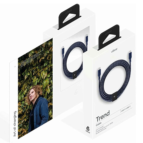 Кабель зарядный uBear Trend Cable USB-C/USB-C 2.4м, 140W, синий