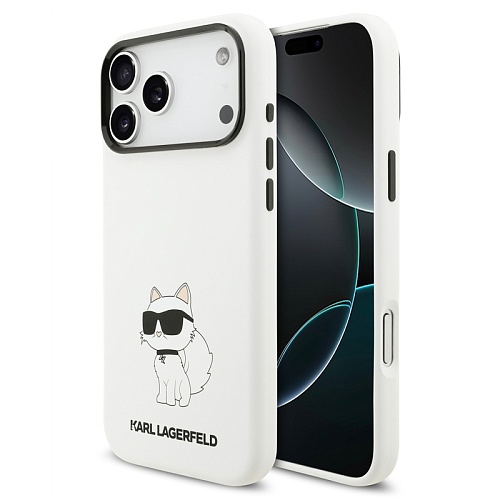 Чехол iPhone 17 Pro Lagerfeld Liquid silicone NFT Choupette Metal Cam Hard White MagSafe, белый