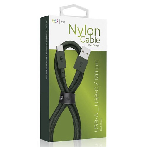 Дата-кабель "vlp" Nylon Cable USB A - USB C, 1.2м, темно-зеленый