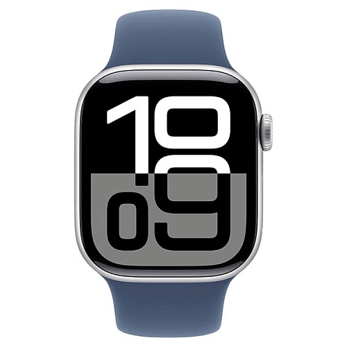 Apple Watch Series 10, 46 мм, алюминий серебристого цвета, спортивный ремешок джинсового цвета