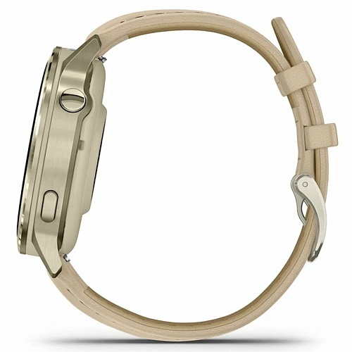 Спортивные часы Garmin Venu 4, 41 мм, корпус лунное золото, светло-песочный кожаный ремешок