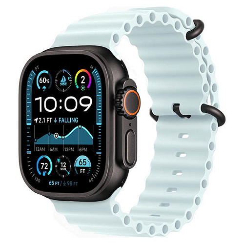 Apple Watch Ultra 2 2024, 49 мм, корпус из черного титана, Ocean Band, ледяной голубой