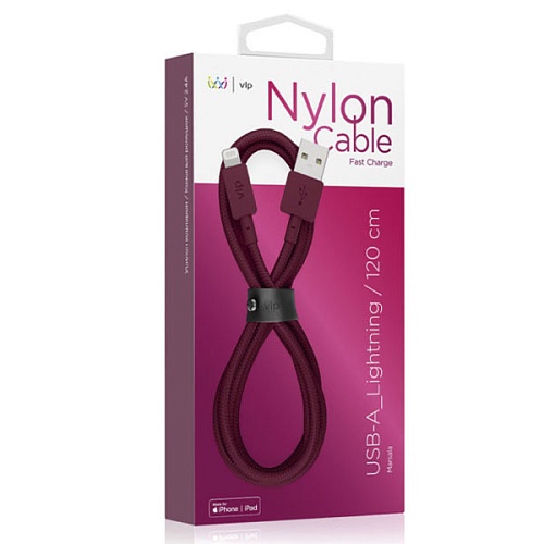 Дата-кабель "vlp" Nylon Cable USB A - Lightning MFI, 1.2м, марсала