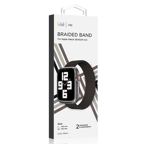 Ремешок нейлоновый плетёный "vlp" для Apple Watch 38/40/41, L/XL, 2шт, чёрный