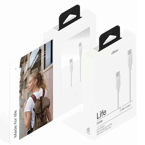 Кабель uBear Life Cable USB-C/USB-C 1.2м, 60W, белый