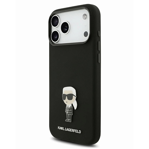 Чехол iPhone 17 Pro Lagerfeld Liquid silicone NFT Karl Ikonik Metal pin & Camera Hard Black, черный