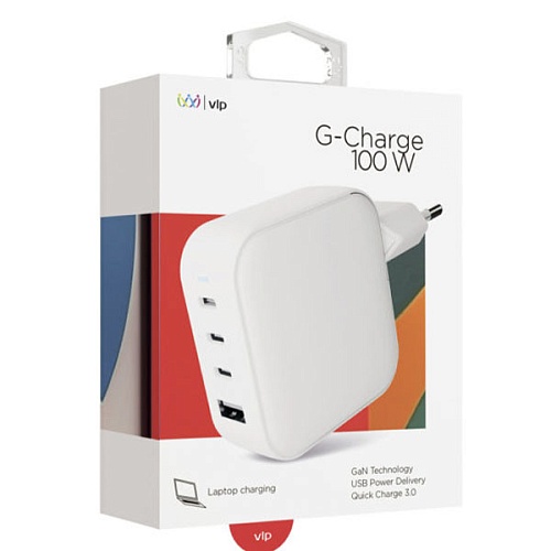 Сетевое зарядное устройство "vlp" G-Charge 100Вт 3*USB-C+USB-A, PD, QC, белый