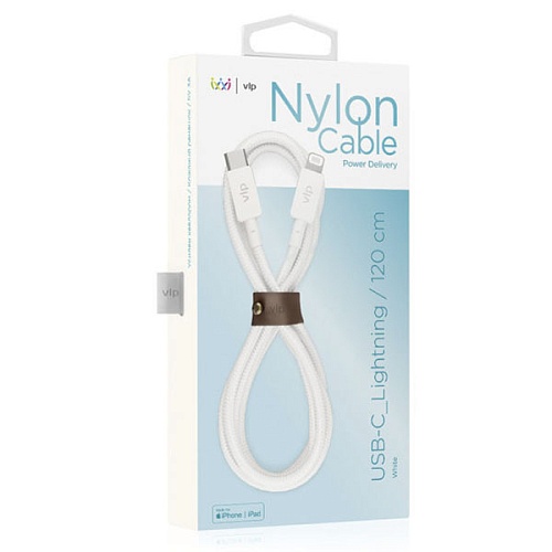 Дата-кабель "vlp" Nylon Cable USB С - Lightning MFI, 1.2м, белый