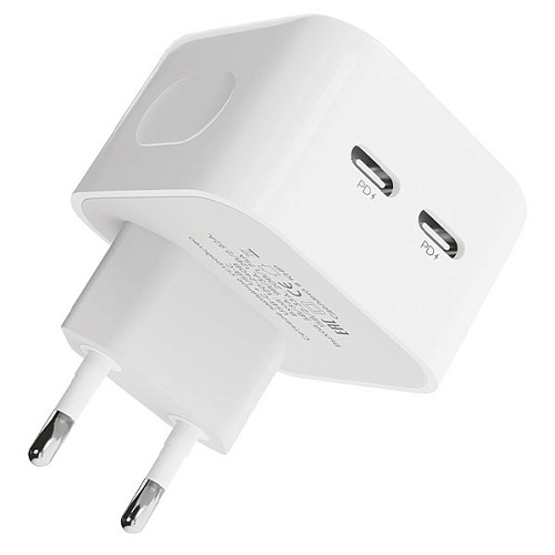 Сетевое зарядное устройство Uzay 35Вт USB-C+USB-C, PD, QC, белое