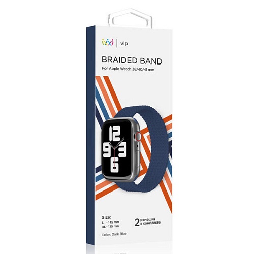 Ремешок нейлоновый плетёный "vlp" для Apple Watch 38/40/41, L/XL, 2шт, тёмно-синий