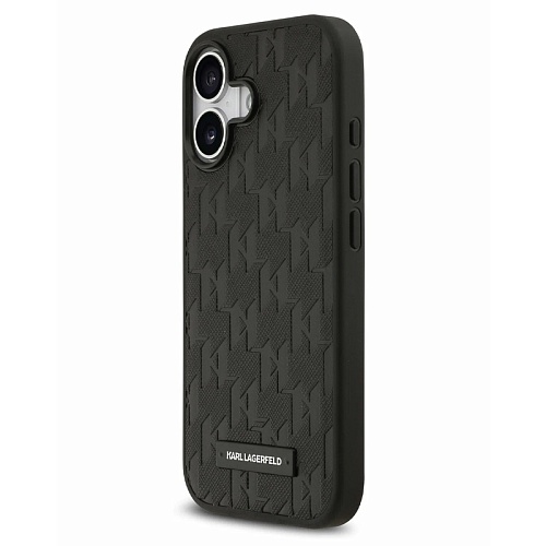 Чехол iPhone 17 Lagerfeld PU Saffiano Monogram Metal Plate logo Hard Black MagSafe, черный