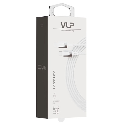 Кабель "vlp" Force Line 100W USB-C + USB-C 2 м, белый
