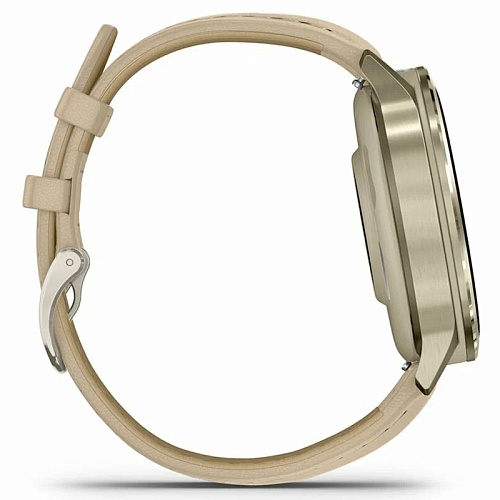 Спортивные часы Garmin Venu 4, 41 мм, корпус лунное золото, светло-песочный кожаный ремешок