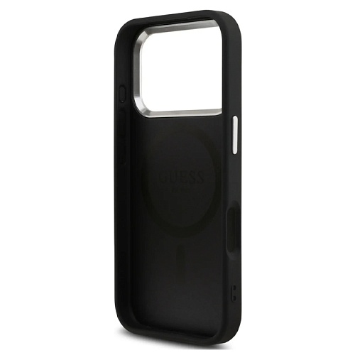Чехол iPhone 17 Pro Max Guess Fixed Glitters Tringle metal logo & Camera Hard Black MagSafe, черный