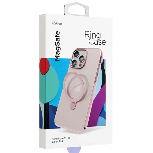 Чехол iPhone 15 Pro "vlp" Ring Case MagSafe c подставкой, розовый