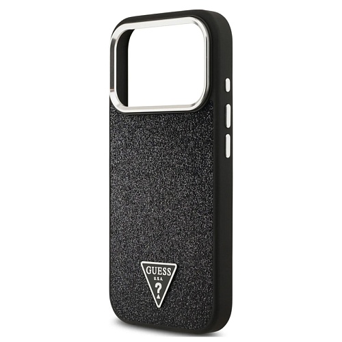 Чехол iPhone 17 Pro Max Guess Fixed Glitters Tringle metal logo & Camera Hard Black MagSafe, черный