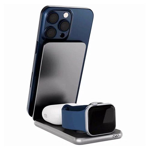 Беспроводная зарядная станция "vlp" Alum Power (3в1), темно-серое