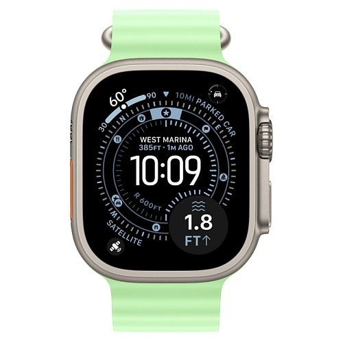 Apple Watch Ultra 3, 49 мм, корпус из натурального титана, Ocean Band неоновый зеленый