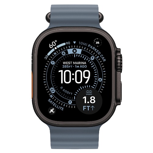Apple Watch Ultra 3, 49 мм, корпус из титана черный, Ocean Band синий