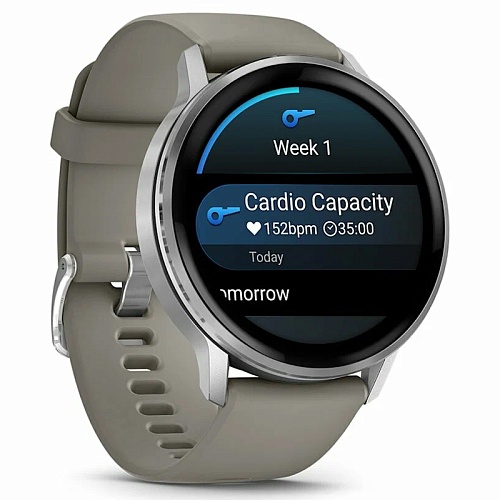 Спортивные часы Garmin Venu 4, 45 мм, корпус серебристый, силиконовый серый ремешок
