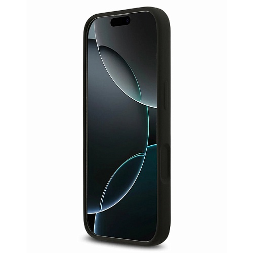 Чехол iPhone 17 Guess Liquid silicone Gold metal logo Hard Black MagSafe, черный