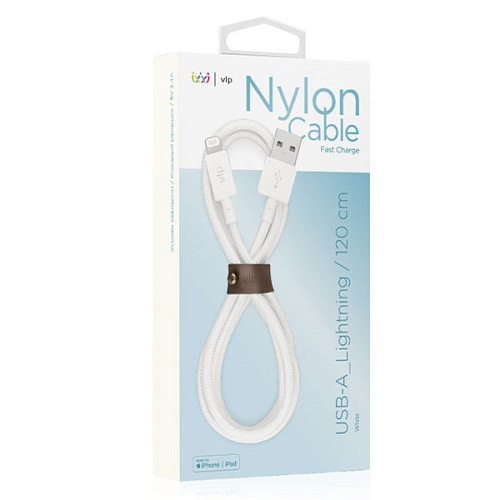 Дата-кабель "vlp" Nylon Cable USB A - Lightning MFI, 1.2м, белый