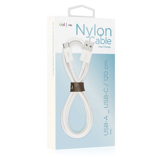 Дата-кабель "vlp" Nylon Cable USB A - USB C, 1.2м, белый