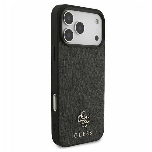 Чехол iPhone 17 Pro Max Guess PU 4G Small metal logo Hard Black MagSafe, черный