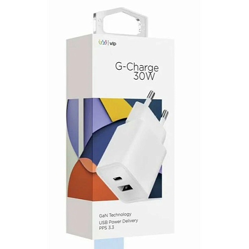 Зарядное устройство "vlp" G-Charge 30Вт USB-C+USB-A, PD, QC, белый
