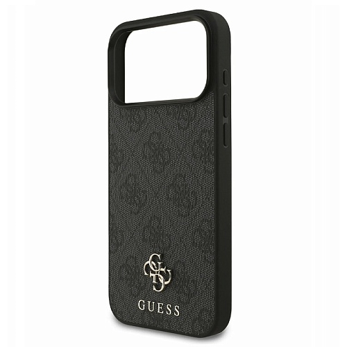 Чехол iPhone 17 Pro Max Guess PU 4G Small metal logo Hard Black MagSafe, черный