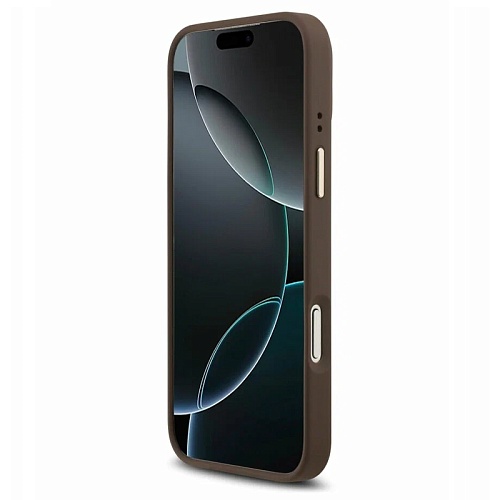 Чехол iPhone 17 Pro Guess PU 4G Classic metal logo Gold camera Hard Brown MagSafe, коричневый