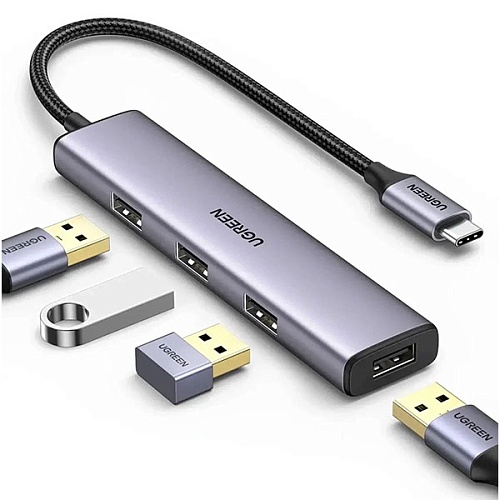 Хаб UGREEN CM473 4xUSB-C to 2xUSB-C and 2xUSB-A, серый