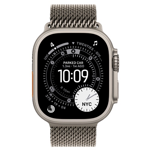 Apple Watch Ultra 3, 49 мм, корпус из натурального титана, Titanium Milanese Loop натуральный