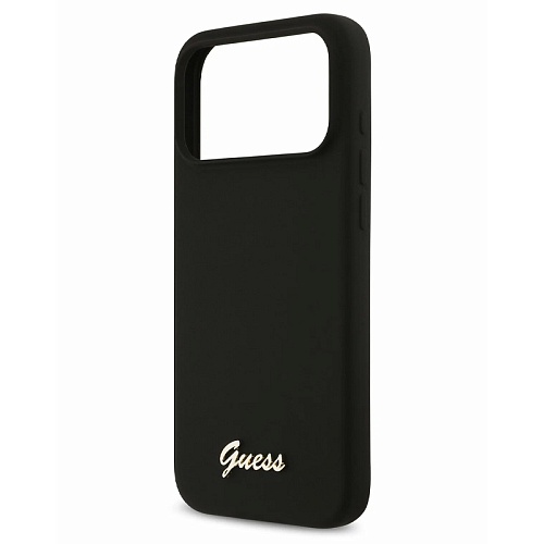 Чехол iPhone 17 Pro Max Guess Liquid silicone Gold metal logo Hard Black MagSafe,черный