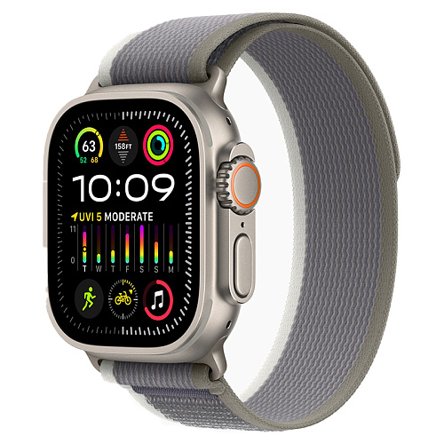 Apple Watch Ultra 2, 49 мм, корпус из титана, Trail Loop, зелено-серый, S/M