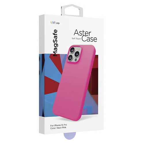 Чехол iPhone 15 Pro "vlp" Aster Case MagSafe, неоновый розовый